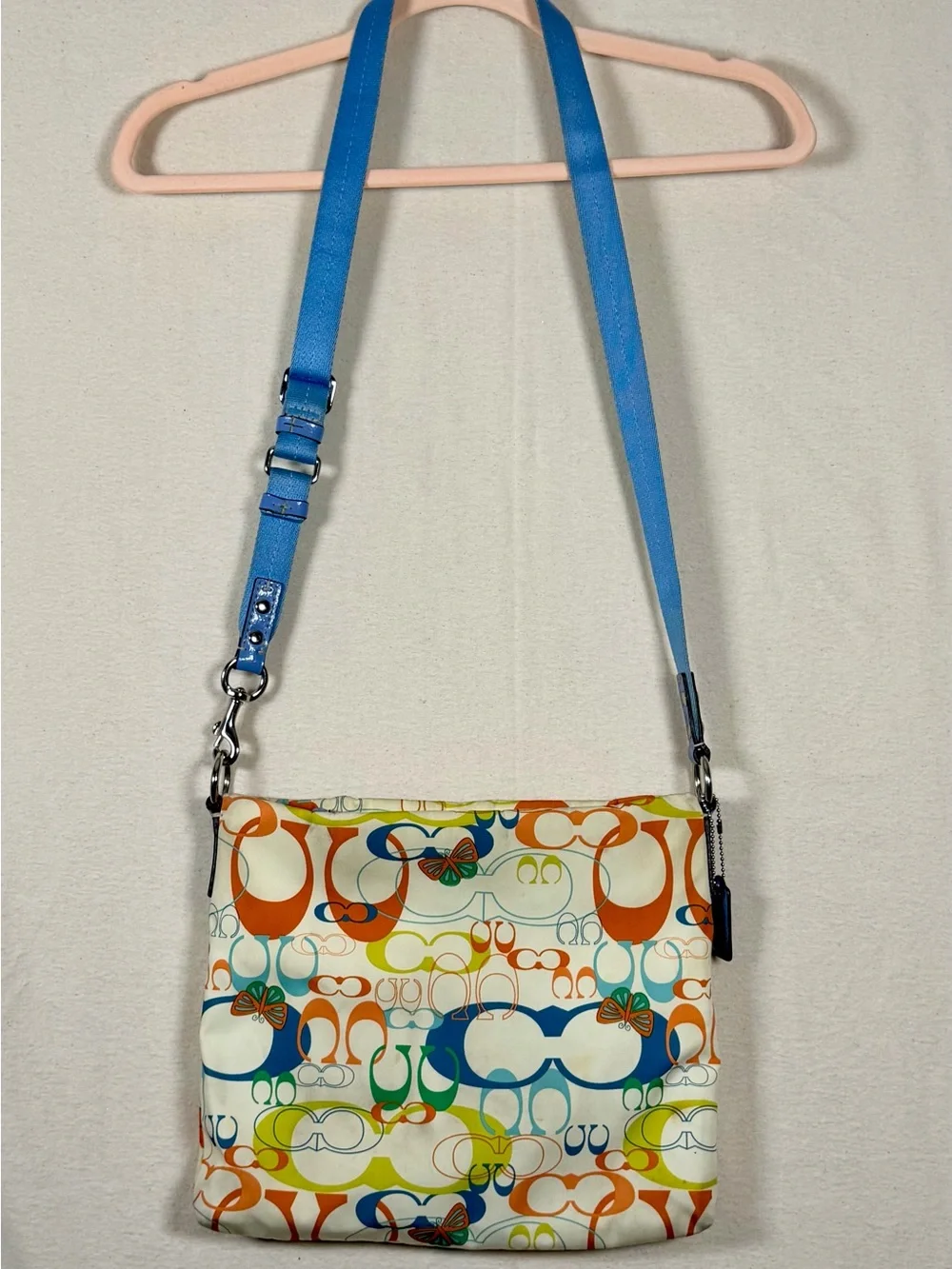 Coach Optic Print/Coach Butterfly Crossbody with Blue Strap